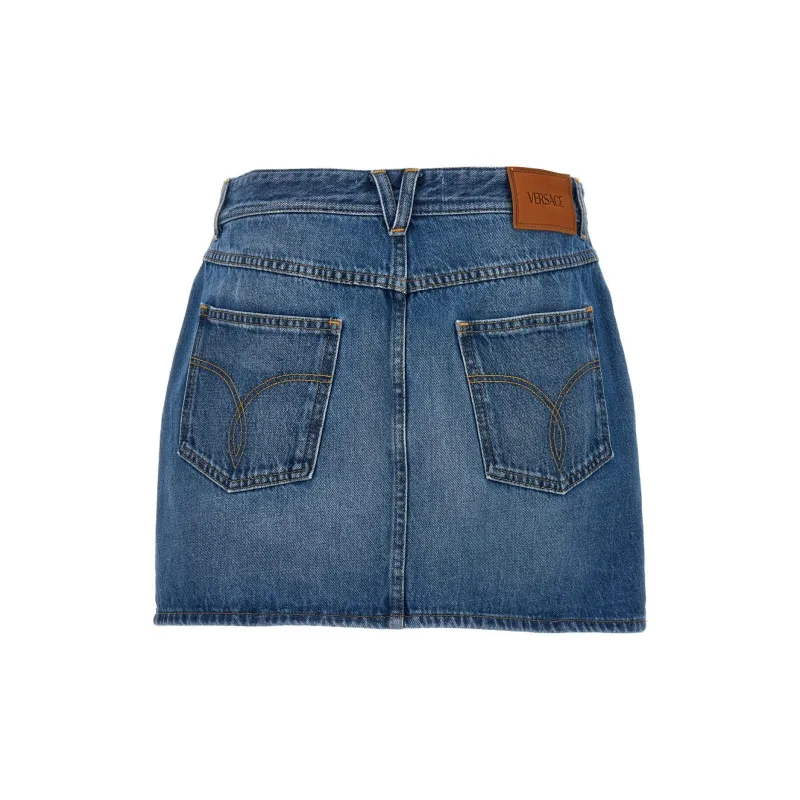 VERSACE Logo Patch Denim Skirt-1