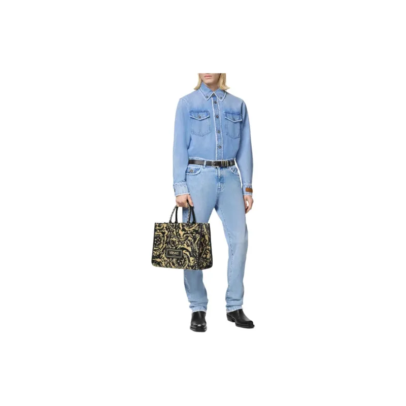VERSACE Frayed Buttoned Denim Overshirt-1