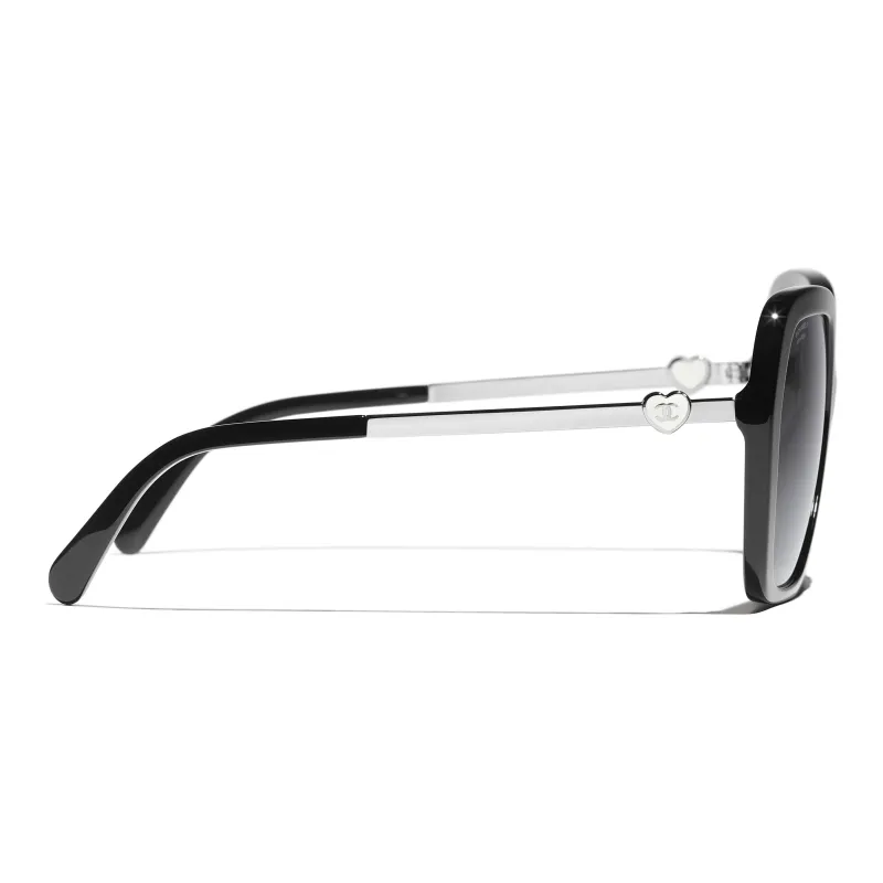 CHANEL Acetate Metal Acetate Square Sunglasses Unisex Black Silver-3
