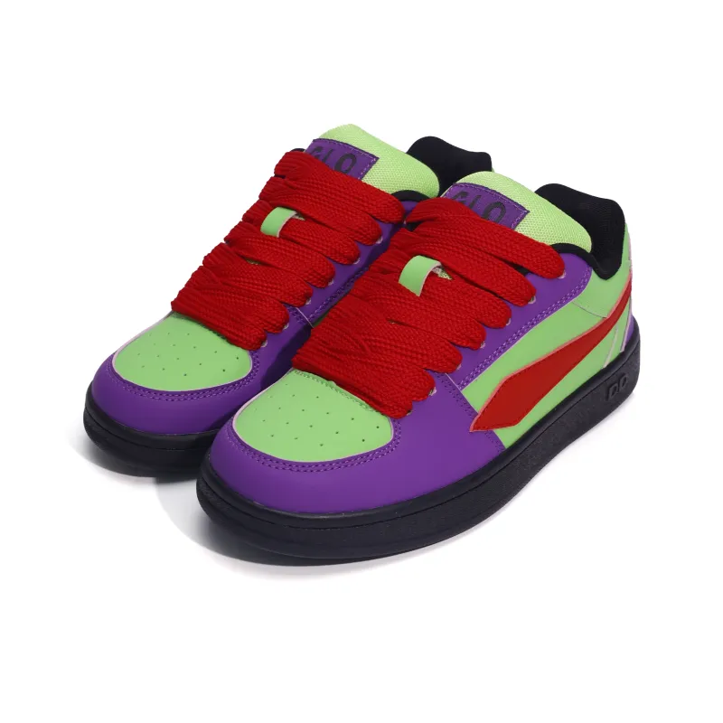 GLO BULL Skateboard Shoes Unisex Low Top Green Purple Red-2
