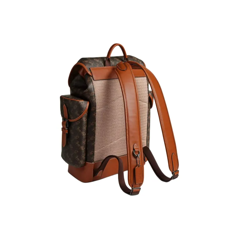 COACH Hitch Coated Canvas With Genuine Calfskin Backpack Large Size Men's Truffle Brown-1