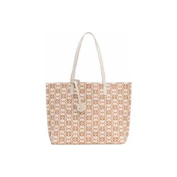 PINKO Polyurethane Tote Bag Shopping Bag Handbag Large Size Women's Khaki