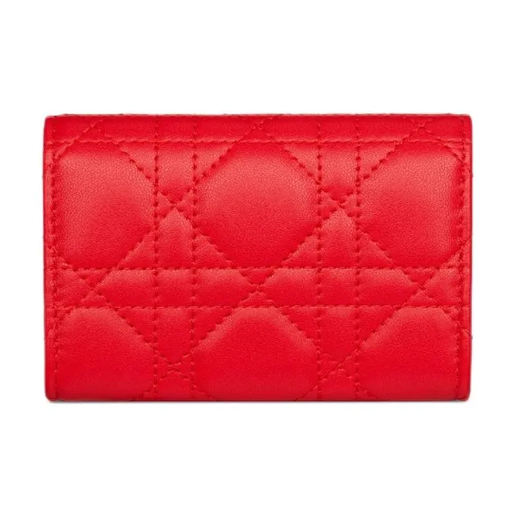 DIOR Lambskin Wallet Women's Bright Red-2