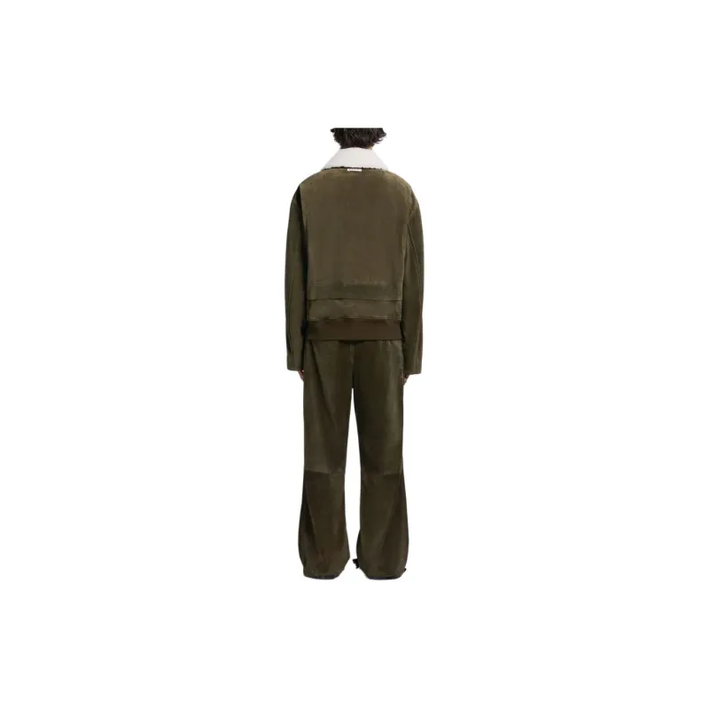 MARNI Shearling Collar Zip up Leather Jacket-2