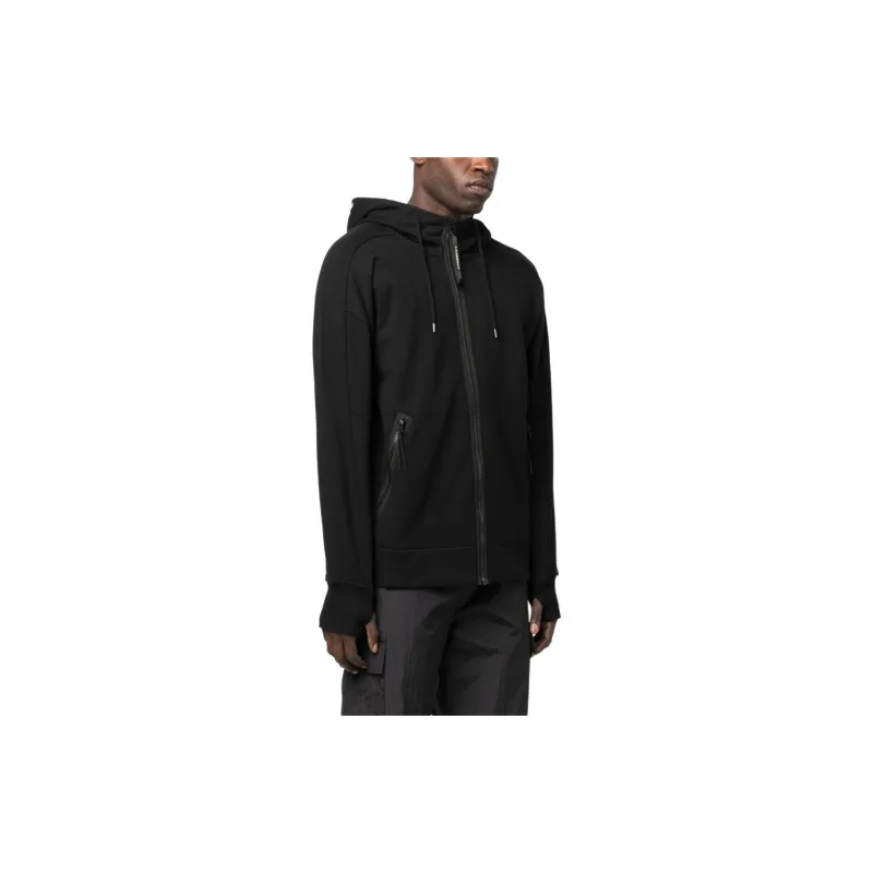 C.P.Company Logo Printed Drawstring Zip Up Hoodie-3