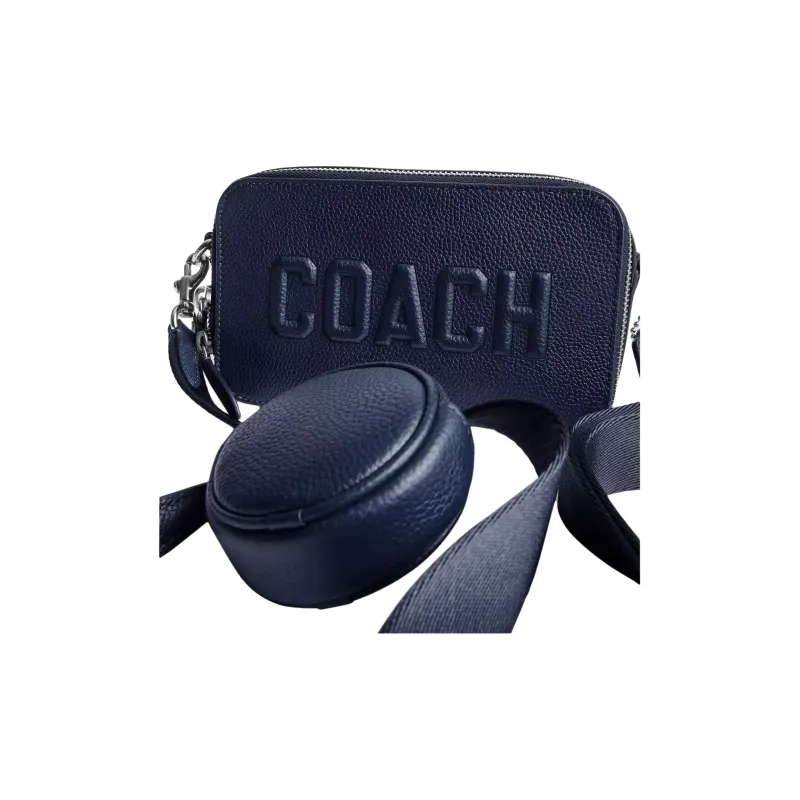 COACH Charter Polished Pebble Leather Crossbody Bag, Shoulder Bag Trumpets Men's Dark Blue-1