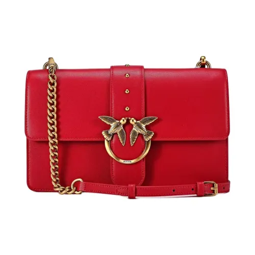 PINKO SIMPLY Cow Leather Shoulder Bag Crossbody Bag Small Size Women's Red