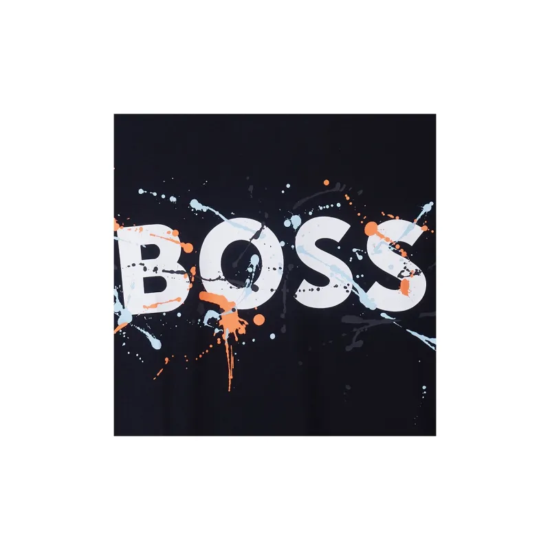 HUGO BOSS Brand Logo Letter Print Crew Neck Pullover Short Sleeved T Shirt Men's Black-5