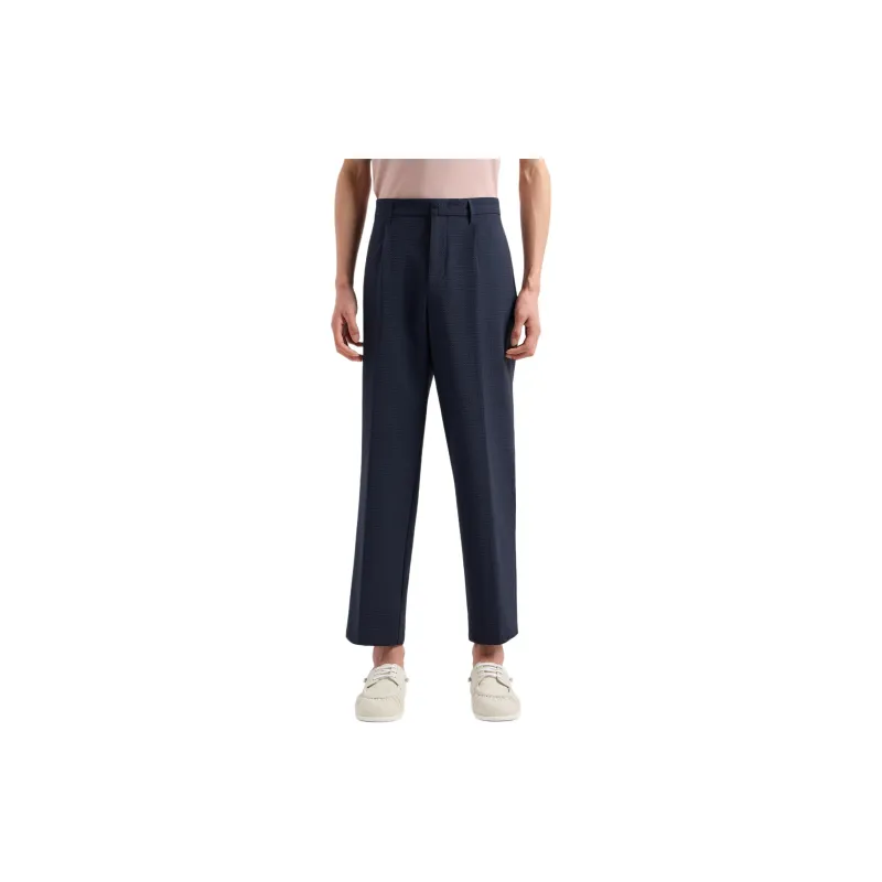 EMPORIO ARMANI Pleated Technical seersucker Fabric Chinos-1