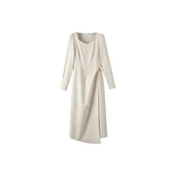 Late White Long Sleeved Dresses Women's Apricot