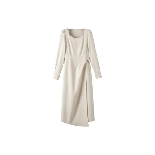 Late White Long Sleeved Dresses Women's Apricot