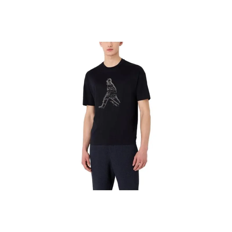 EMPORIO ARMANI Figure Print Casual Crew Neck Short Sleeved T Shirt T Shirt Men's Marine Blue-1