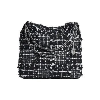 CHANEL 22Bag Velvet Handbag Shoulder Bag Medium Size Women's Black & Multicolor