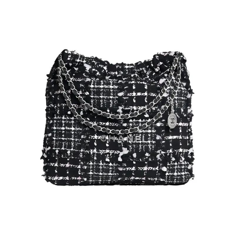 CHANEL 22Bag Soft Woolen Handbag, Shoulder Bag Medium Size Women's Black & Multicolor-0