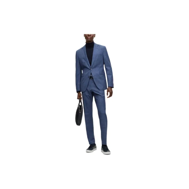 HUGO BOSS Slim Fit Suit In Wool Tussah Silk And Linen Business Suit Men's Blue-1
