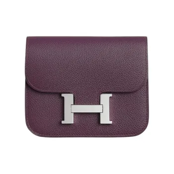 HERMES Constance Slim Evercolor Calfskin Coin Purses Wallets Women's N5 Cassis Blackcurrant Color