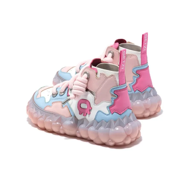 OETZI High Top Casual Shoes Women's Pink White-2