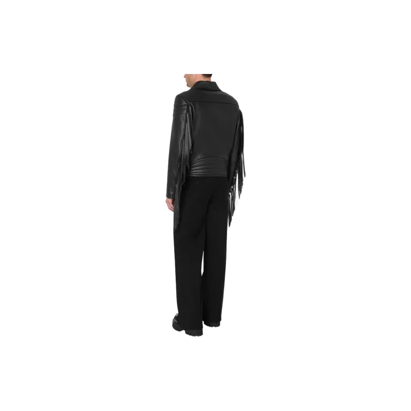 MOSCHINO Fringe detail Leather Biker Jacket-2