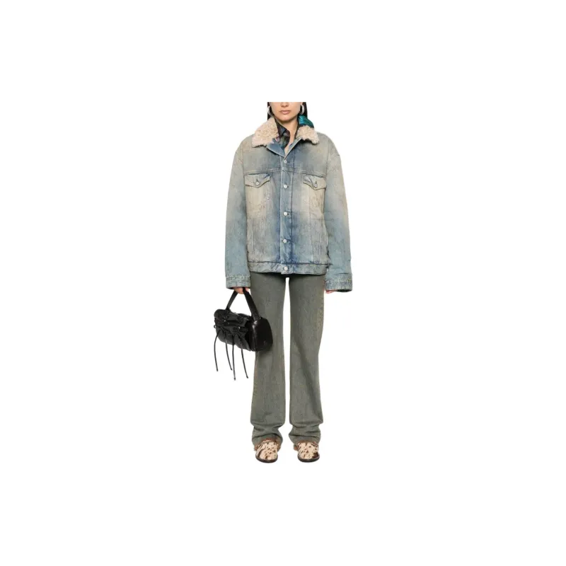 Acne Studios Shearling collar Distressed Denim Jacket-2