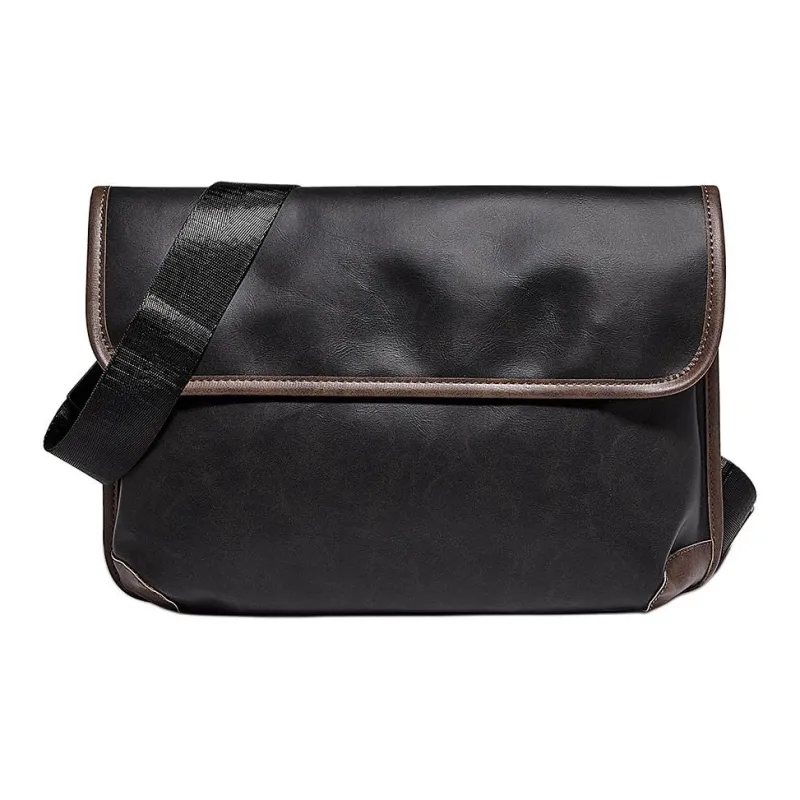 Marino Orlandi Synthetic Leather Shoulder Bag Crossbody Messenger Bag Medium Size Unisex Black/Coffee-3