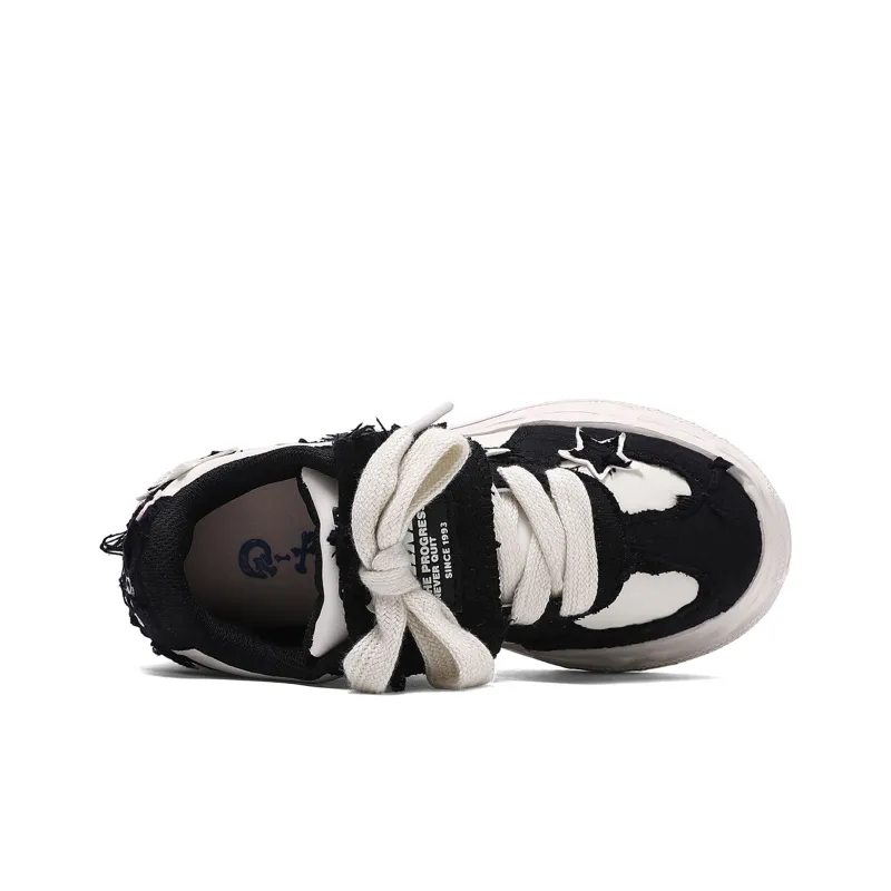 Q AND Anti Slip And Wear Resistant Height Increasing Coverage Low Top Skateboard Shoes Unisex Black White-3