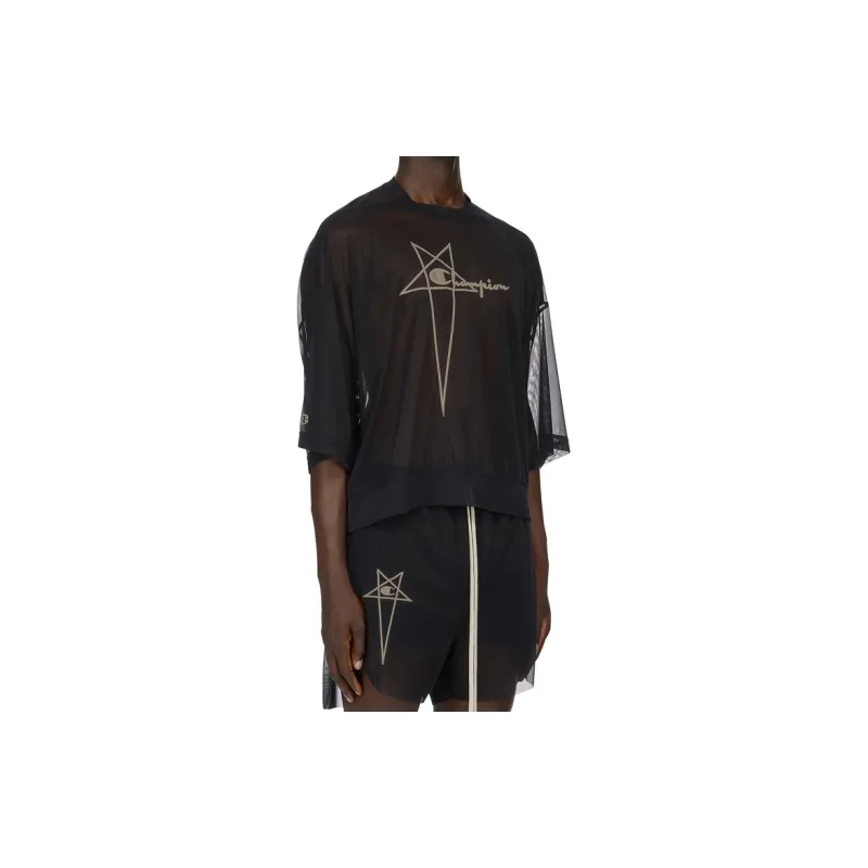 RICK OWENS Embroidered-logo Longline T-shirt-3