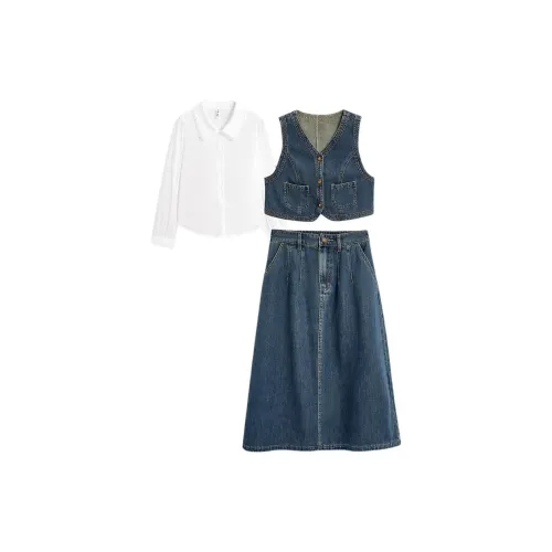 Love to serve Two Piece Skirt Sets Women's Denim Blue