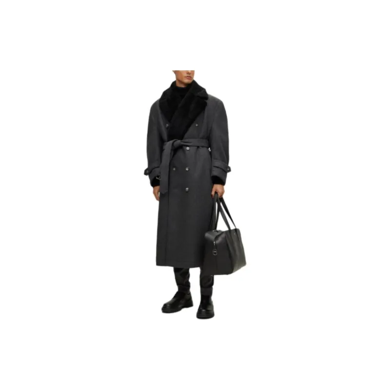 HUGO BOSS Relaxed-Fit Coat In Virgin Wool And Cashmere Coats Men's Gray-3