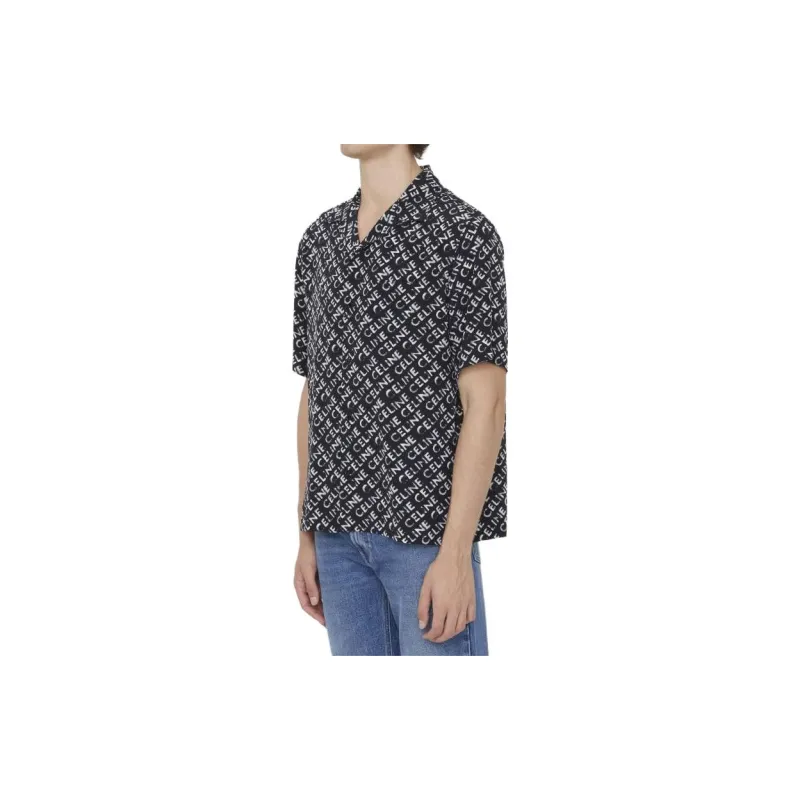 CELINE Loose Hawaiian Shirt With Diluted CELINE Print In Crepe De Chine-4