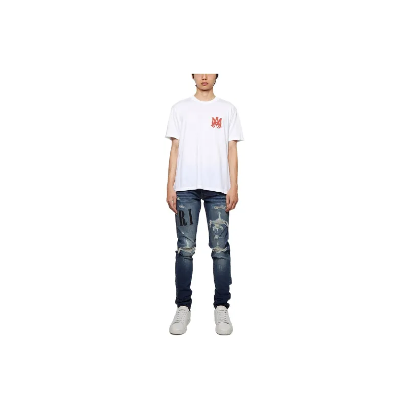 AMIRI Logo Patch Distressed Fitted Jeans-2