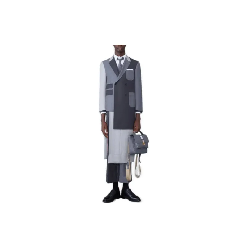 THOM BROWNE Colour block Double breasted Coat-2