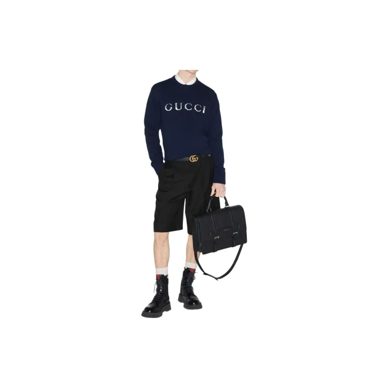 GUCCI Logo Intarsia Crewneck Knit Sweater-1