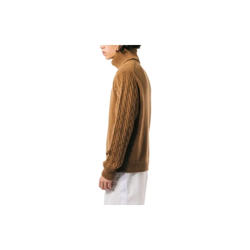 LACOSTE Asymmetric Turtleneck Knitted Sweater Men's Brown-5