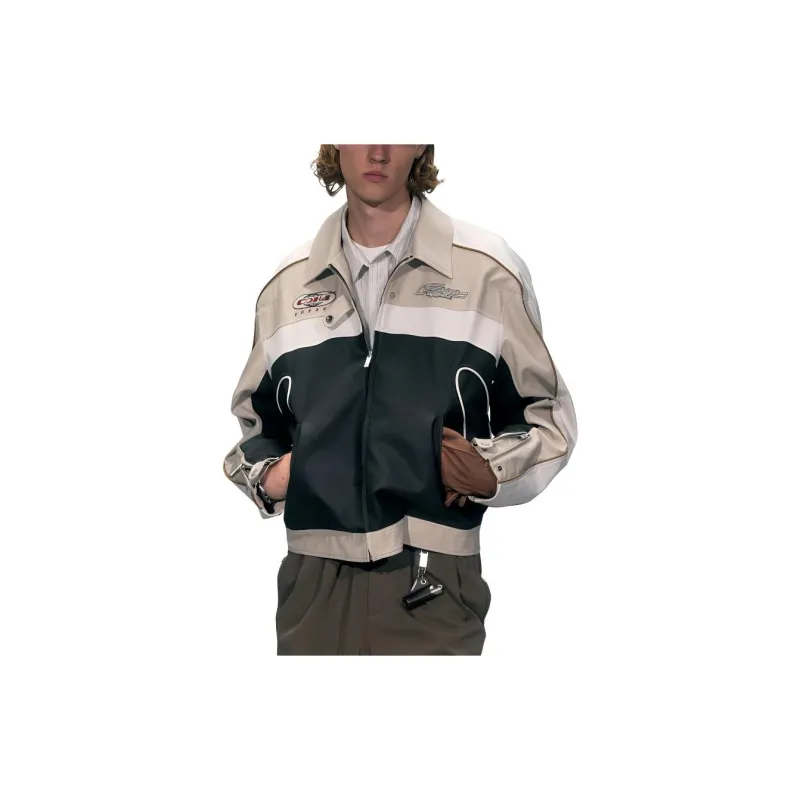 C2H4 Leather Jacket Men's Black+Khaki+Ecru Multicolor-2