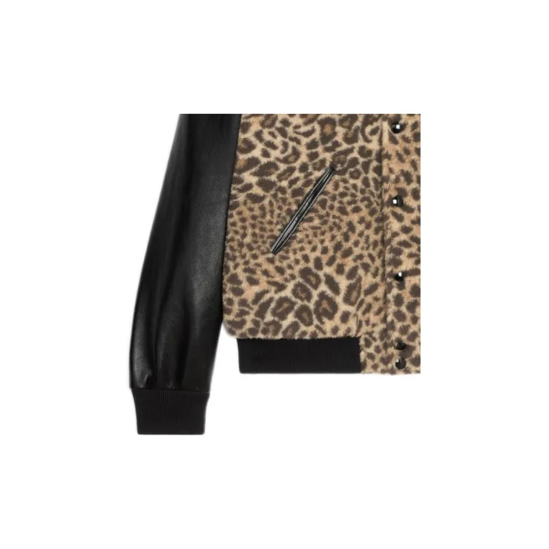 CELINE Crystal Embellished Leopard Print Bomber Jacket-6