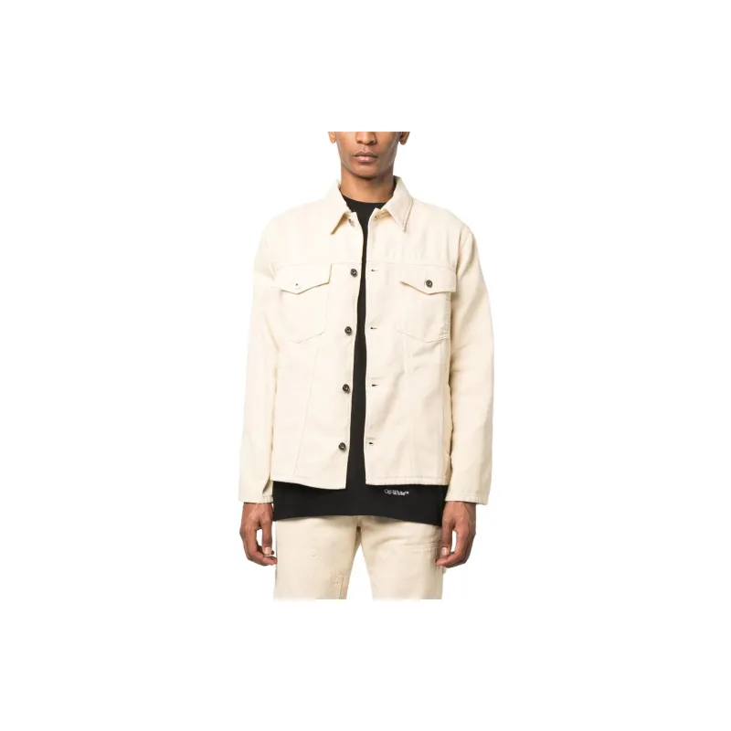 OFF WHITE Motif Embroidered Buttoned Denim Jacket-1