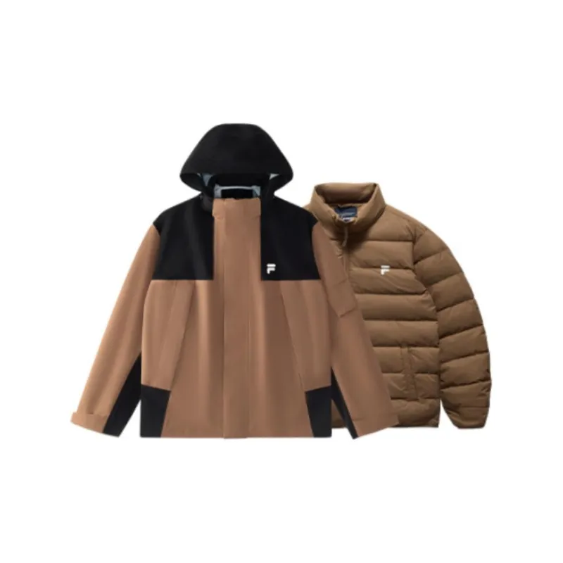 FILA FUSION FOB Warm Water-Repellent Windproof Windbreaker Jacket Unisex 2-Piece Set Mulberry Tree Brown-1