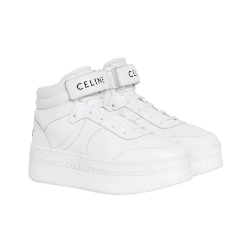 CELINE Block High Top Stylish Skateboarding Shoes Women's White-3