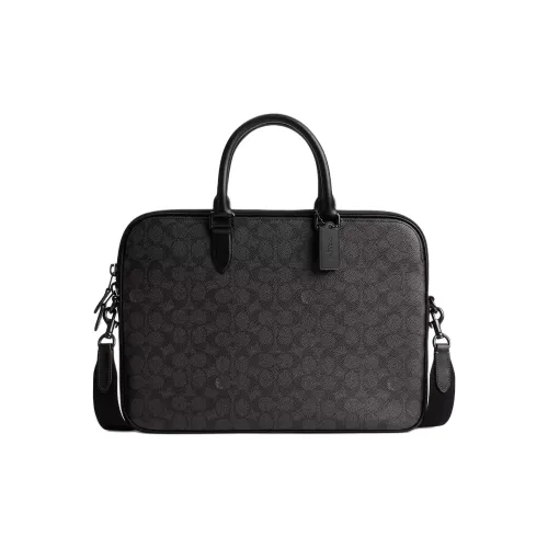 COACH Gotham Coated Canvas With Calfskin Crossbody One Shoulder Handbags Large Size Men's Charcoal