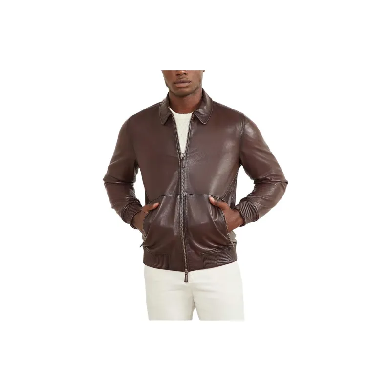 GUESS Dark Edged Leather Jacket Jackets Coats Men's Brown-1