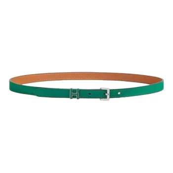 HERMES Metal Leather Belts Women's Emerald Green/France Blue Width 1.5cm