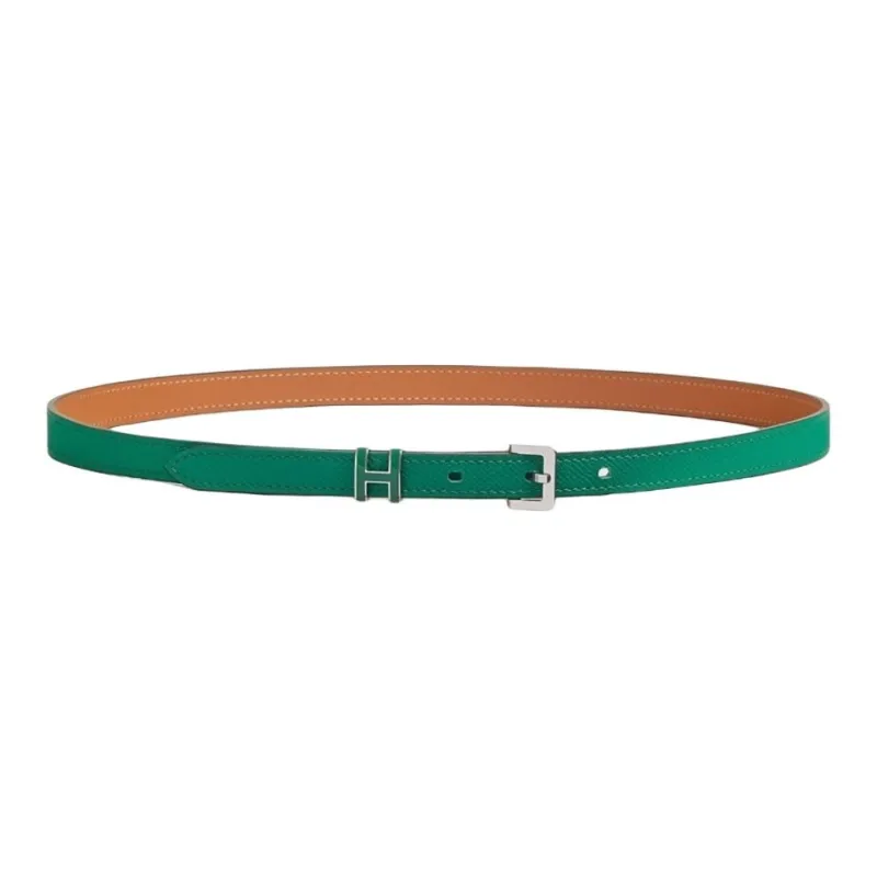 HERMES Metal Leather Belts Women's Emerald Green/France Blue Width 1.5cm-0