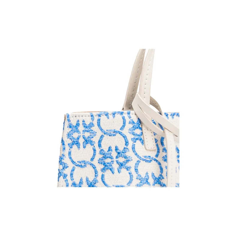 PINKO Polyethylene With Polyurethane With Cow Leather Tote Bag, Shopping Bag, Handbag Women's Blue & White-2