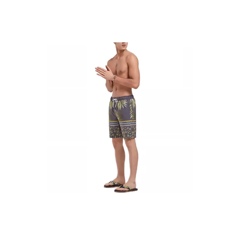 GAILANG Beach Shorts Men Gray With Green Leaf Surface-2