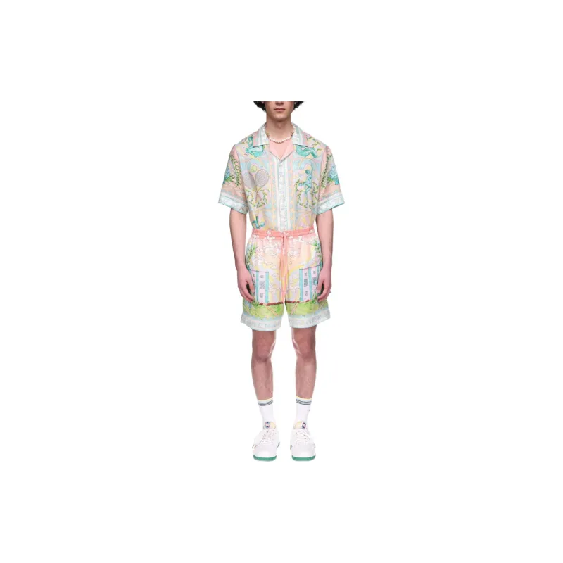 CASABLANCA Drawstrings Vase Linen Shorts-3