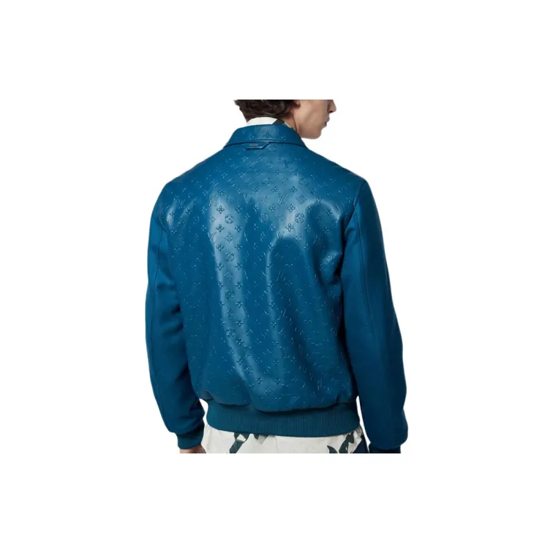 LOUIS VUITTON Leather Jacket Men's Sea Blue-4