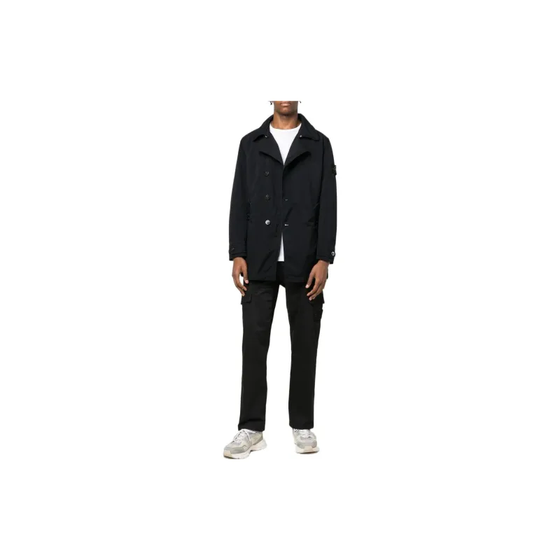 STONE ISLAND Logo Patch Asymmetric Buttoned Coat-2