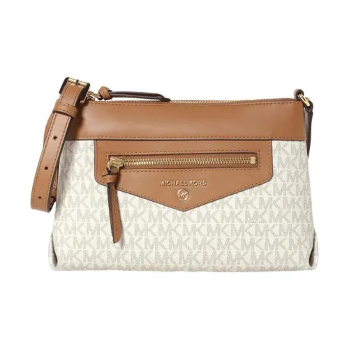 MICHAEL KORS PVC Coated Canvas Crossbody Bag Shoulder Bag Women's Vanilla White & Acorn Brown