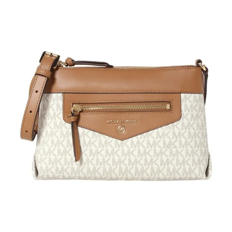 MICHAEL KORS PVC Coated Canvas Crossbody Bag Shoulder Bag Women's Vanilla White & Acorn Brown-0