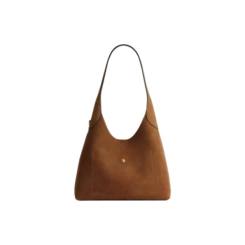 COACH Suede Studded Leather Hobo Bag Handbag Shoulder Bag Large Size Women's Cedar Color-2